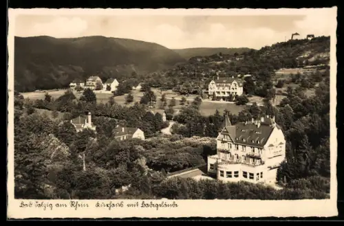 AK Bad Salzig a. Rh., Hotel Rheinpracht, Bes. Cl. Knickenberg, Kurhaus mit Badegelände