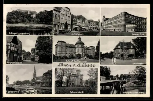 AK Lünen a. d. Lippe, Schloss Buddenburg, Marktplatz, Gymnasium