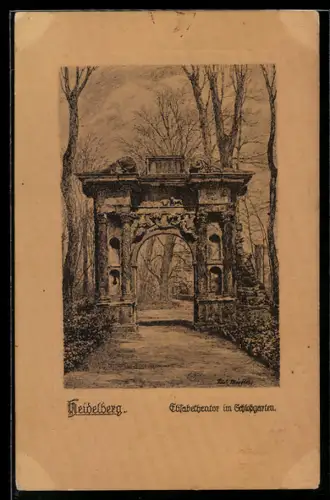 Künstler-AK Heidelberg, Elisabethentor im Schlossgarten