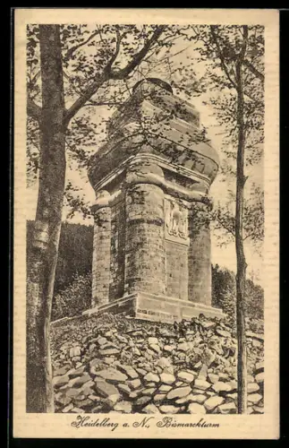 AK Heidelberg a. N., Blick zum Bismarckturm