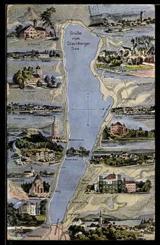 AK Starnberg /Starnberger See, Orte am Starnberger See, Seeshaupt, Feldafing, Aufkirchen