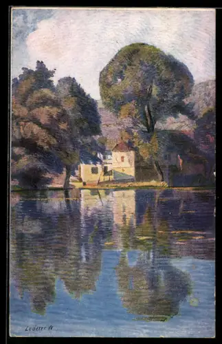 Künstler-AK Aumühle, Haus am Ufer