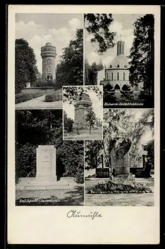 AK Aumühle, Bismarckturm, Bismarck-Gedächtniskirche, Emil-Specht-Gedenkstein, Bismarcksäule