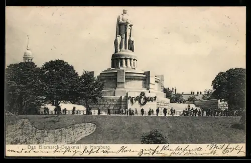 AK Hamburg-St.Pauli, Blick zum Bismarck-Denkmal