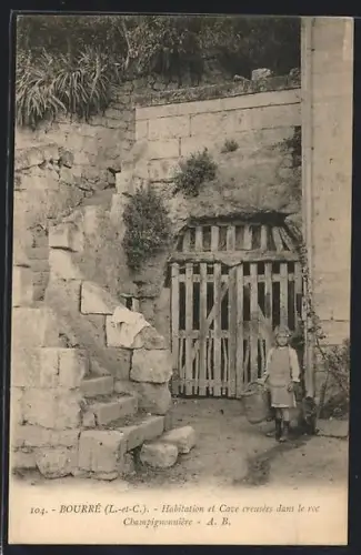 AK Bourré /L.-et-C., Habitation et Cave creusées dans le roc Champignonnière