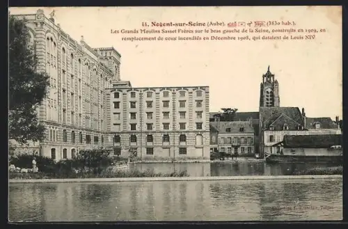 AK Nogent-sur-Seine /Aube, Les Grands Moulins Sasot Frères sur le bras gauche de la Seine