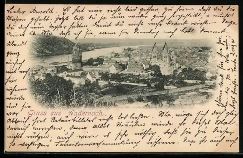 AK Andernach, Stadtansicht mit Kirche und Rhein