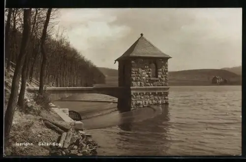 AK Iserlohn, Seiler-See, Partie mit Brückenkopf-Häuschen