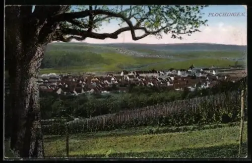 AK Plochingen, Blick auf den Ort und Umgebung