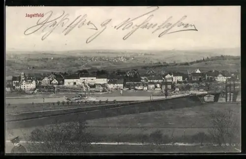 AK Jagstfeld, Ortsansicht mit Brücke und Fluss