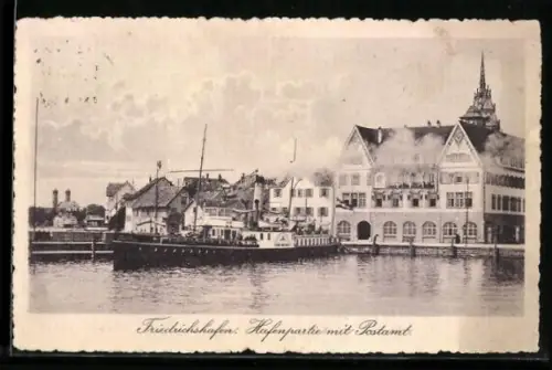 AK Friedrichshafen, Hafenpartie mit Postamt