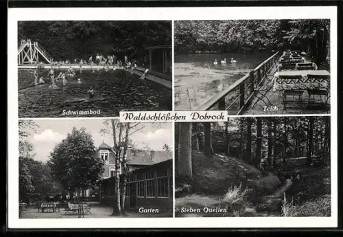 AK Dobrock /Höftgrube, Gaststätte Waldschlösschen R. Möller, Schwimmbad, Teich, Garten, Sieben Quellen