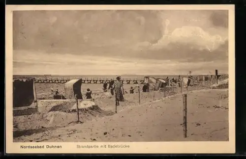 AK Duhnen, Strandpartie mit Badebrücke