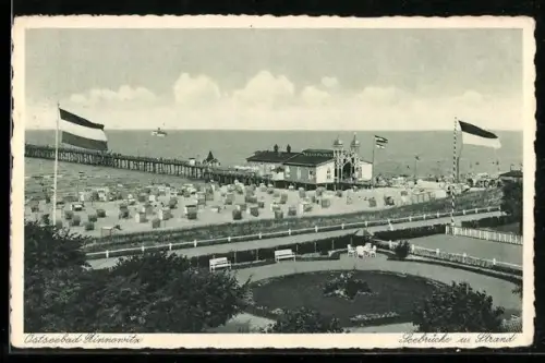 AK Zinnowitz, Seebrücke u. Strand aus der Vogelschau
