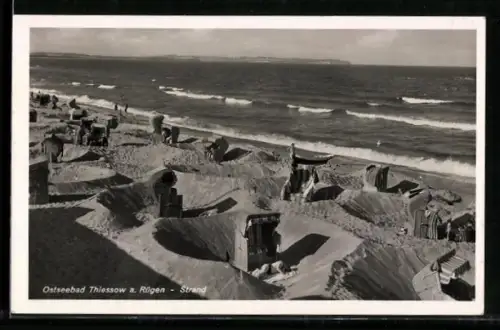 AK Thiessow a. Rügen, Strand aus der Vogelschau