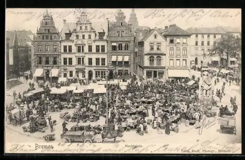 AK Bremen, Marktplatz mit Marktbetrieb