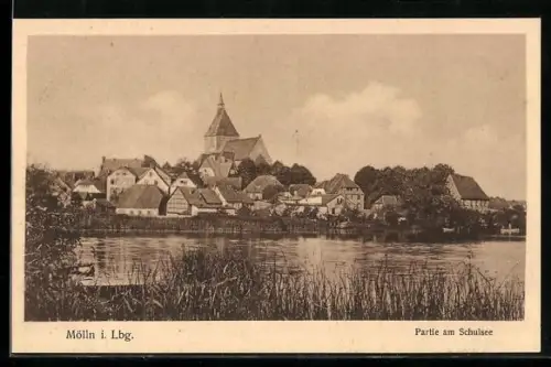 AK Mölln i. Lbg., Partie am Schulsee mit Ortspanorama