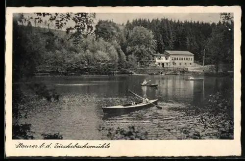 AK Niederfischbach, Gaststätte Tuschebachsmühle, Stausee, Ruderboote