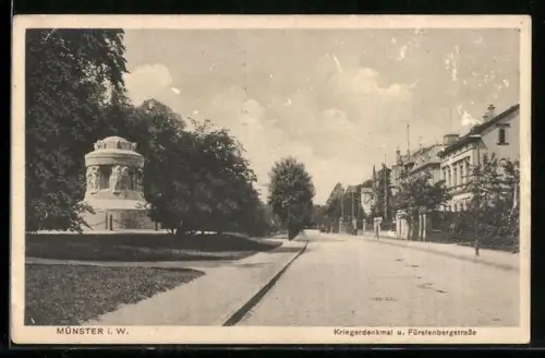 AK Münster i. W., Kriegerdenkmal u. Fürstenbergstrasse