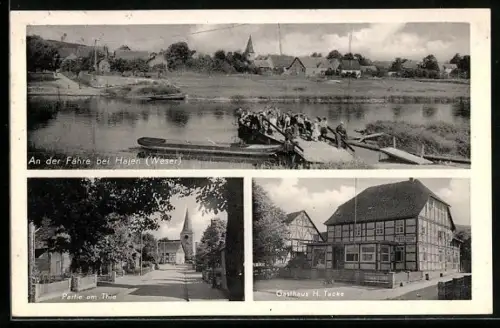 AK Hajen /Weser, An der Fähre, Partie im Thie und Gasthaus H. Tacke