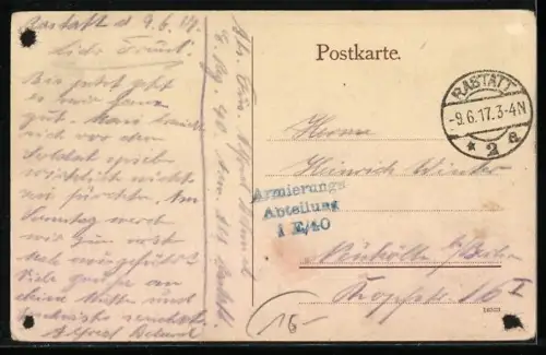 AK Rastatt, Postamt mit gehisster Fahne