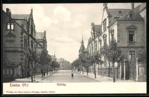 AK Landau /Pf., Partie am Ostring mit Blick zur Kirche