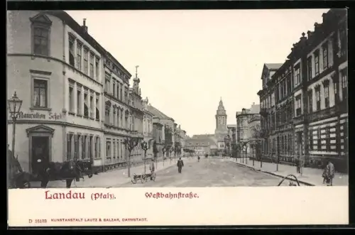 AK Landau /Pfalz, Partie an der Westbahnstrasse mit Restaurant Schardt
