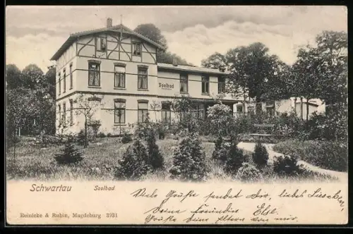 AK Schwartau, Aussenansicht des Saalbads mit Gartenanlagen