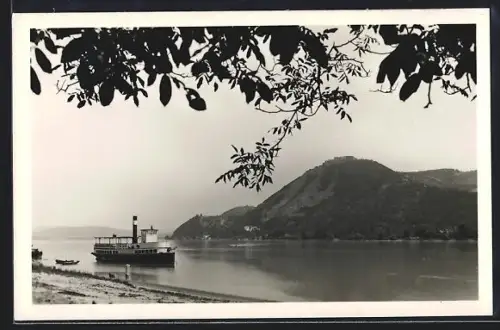 AK Visegrad, Panorama mit Dampfer von Nagymaros aus