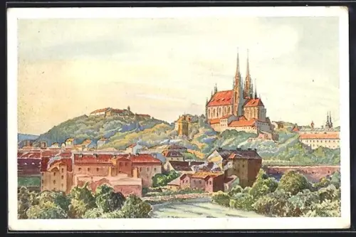 Künstler-AK Brno, Petersdom mit Spielberg