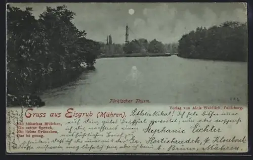 Mondschein-AK Eisgrub /Mähren, Türkischer Turm