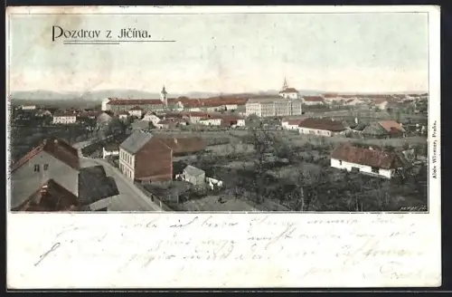 AK Jicin, Panorama mit Strassenpartie