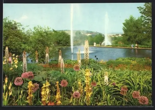 AK Stuttgart, Bundes Gartenschau 1961, Partie in der Seenterrasse