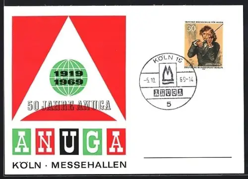 AK Köln, 50. Allgemeine Nahrungs- und Genussmittel-Ausstellung 1969 mit Logo