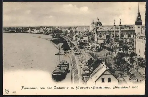 AK Düsseldorf, Gewerbe- und Industrie-Ausstellung 1902, Panorama der Ausstellung, Schiff