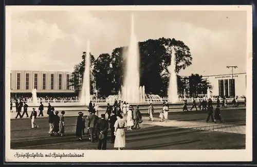 AK Düsseldorf-Schlageterstadt, Reichs-Ausstellung Schaffendes Volk 1937, Hauptplatz mit Restaurant