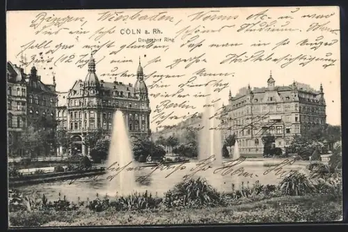 AK Köln-Neustadt, Deutscher Ring, Springbrunnen, historische Gebäude