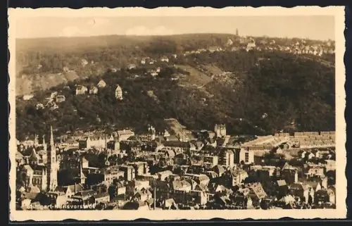 AK Stuttgart, Karlsvorstadt, Ortsansicht, Kirche, Hangbebauung