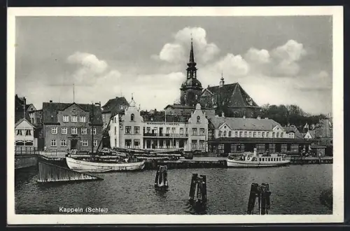 AK Kappeln /Schlei, Ortspanorama mit Bahnhofs-Hotel aus der Vogelschau