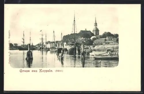 AK Kappeln /Schlei, Hafen, Segelschiffe, Kirche