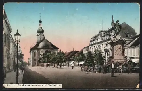 AK Rastatt, Bernhardusbrunnen und Stadtkirche