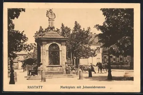 AK Rastatt, Marktplatz mit Johannisbrunnen