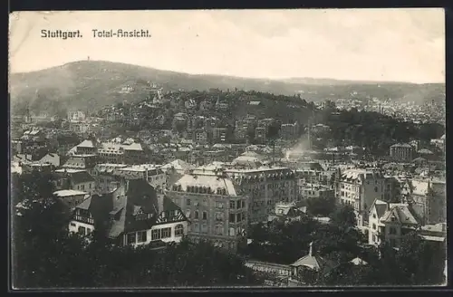 AK Stuttgart, Ortsansicht aus der Vogelschau