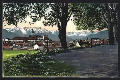 AK Murnau /Bayr. Hochland, Ortsansicht mit Wettersteingebirge