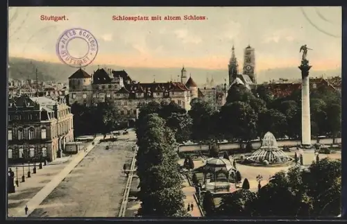AK Stuttgart, Schlossplatz mit altem Schloss