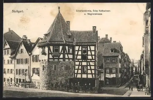 AK Stuttgart, Schellentürmle, Ecke Katharinen- und Wagnerstrasse