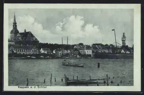 AK Kappeln a. d. Schlei, Ortsansicht mit Kirche und Hafen