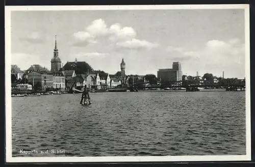 AK Kappeln a. d. Schlei, Hafenpartie mit Blick zur Kirche