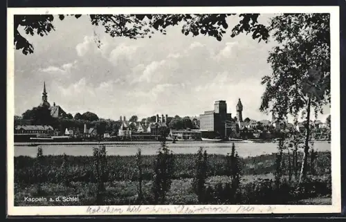AK Kappeln a. d. Schlei, Stadtansicht mit Kirche und Hafenanlagen