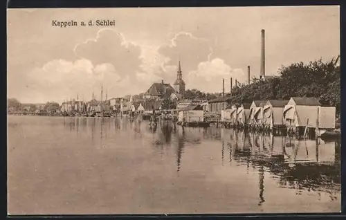 AK Kappeln a. d. Schlei, Uferpromenade, Blick zur Kirche